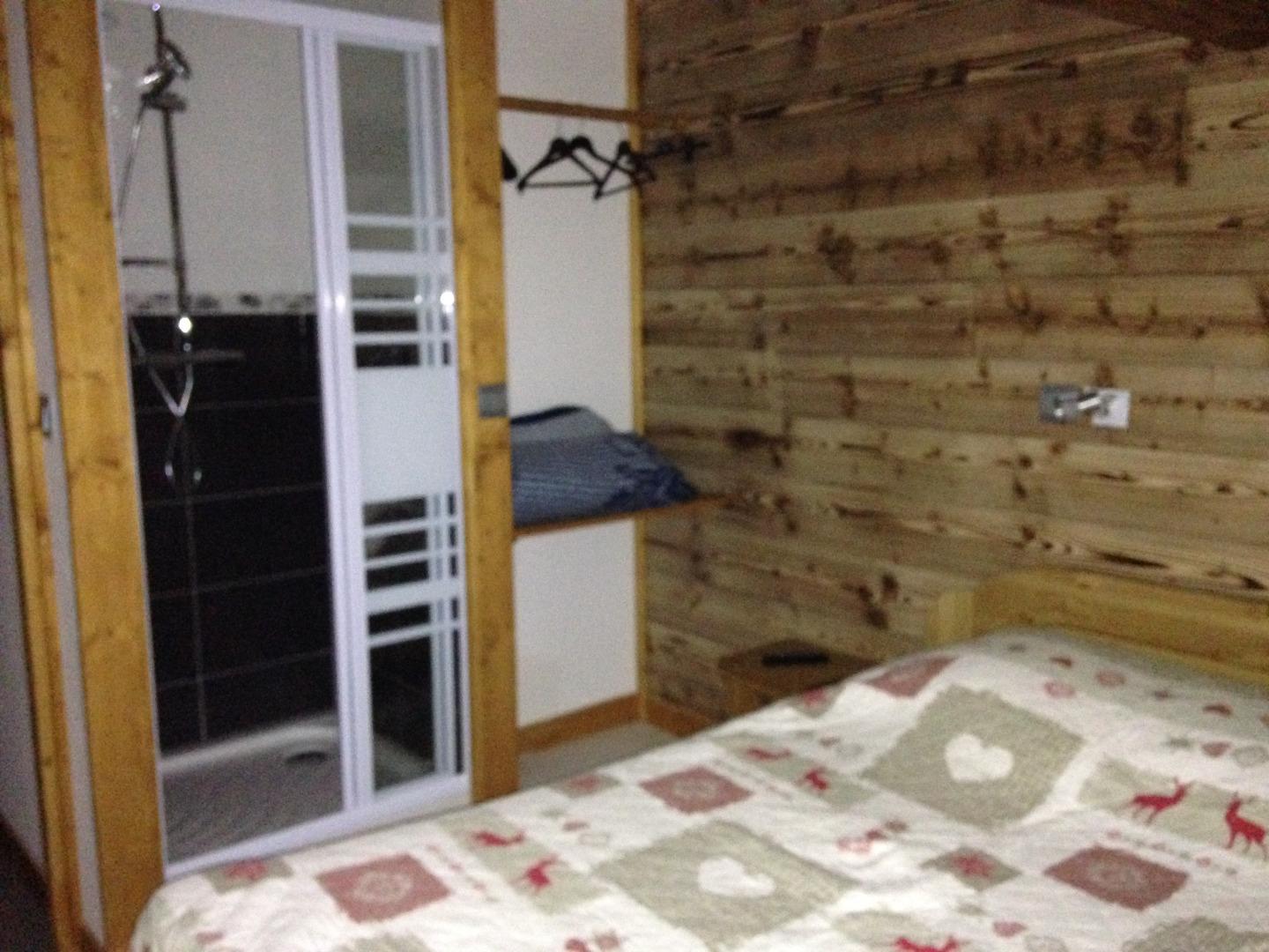 CHAMBRE N°1 LIT 2 PLACES AVEC DOUCHE PRIVEE DANS LA CHAMBRE ET TELEVISION (3 douches en tout dans l'appartement ) VUE SUR LES PISTES